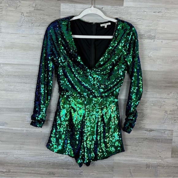 Charlotte Russe Black and Green Sequin Romper - Picture 1 of 4